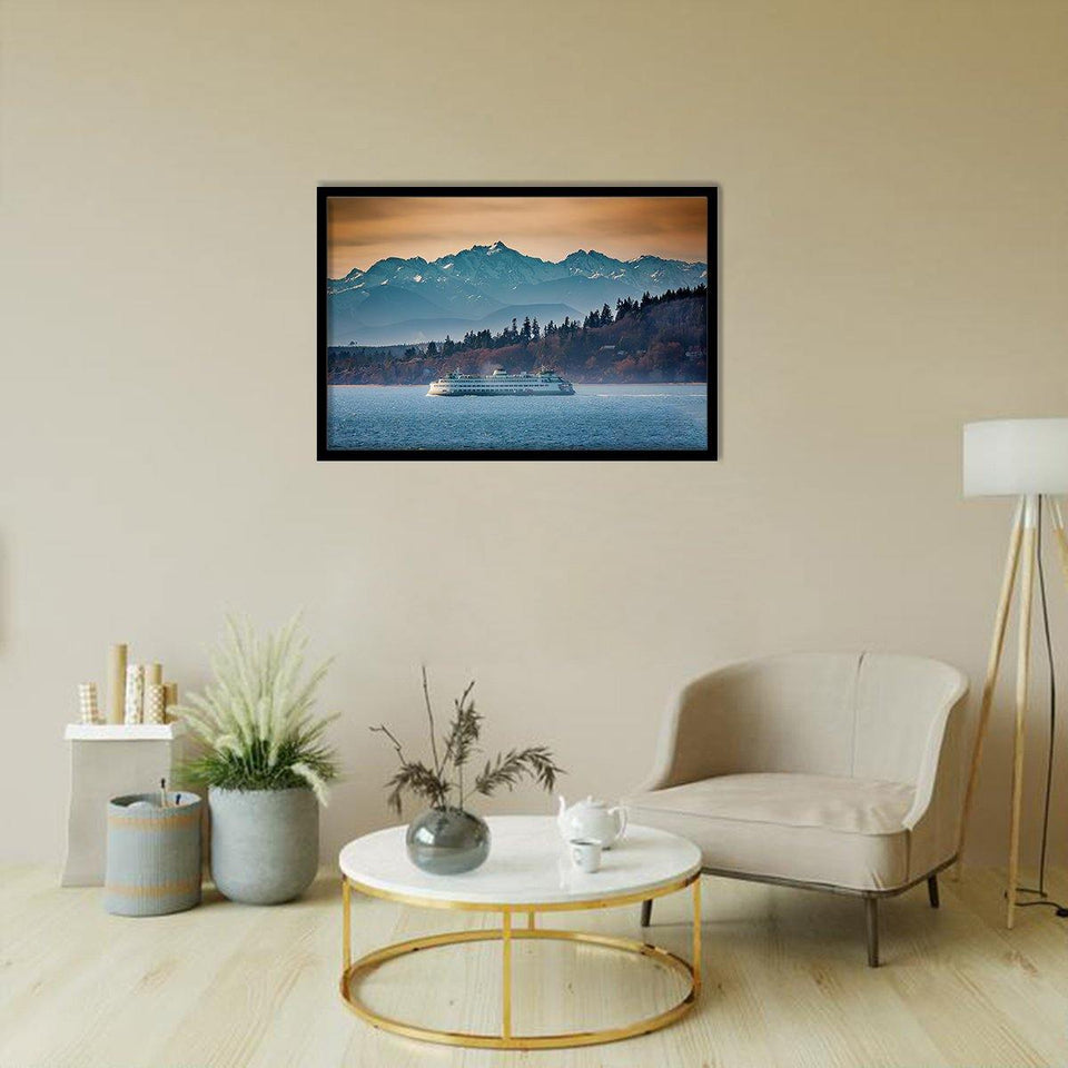 State Ferry and the Olympics - Mountain Art, Print Art, Frame Art
