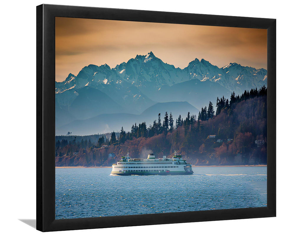State Ferry and the Olympics - Mountain Art, Print Art, Frame Art