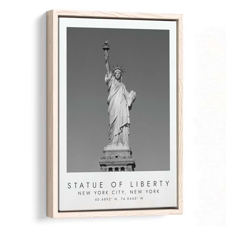 Statue Of Liberty New York City 1 Black And White Art Framed Canvas Prints Wall Art Home Decor, Floating Frame