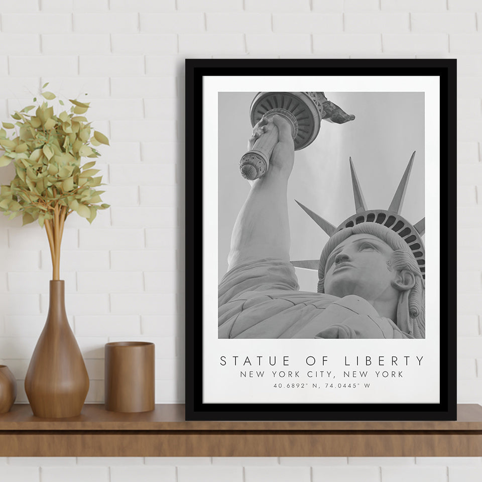 Statue Of Liberty New York City Black And White Art Framed Canvas Prints Wall Art Home Decor, Floating Frame