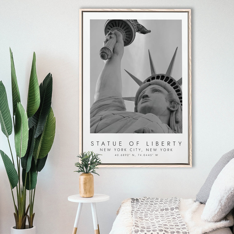 Statue Of Liberty New York City Black And White Art Framed Canvas Prints Wall Art Home Decor, Floating Frame
