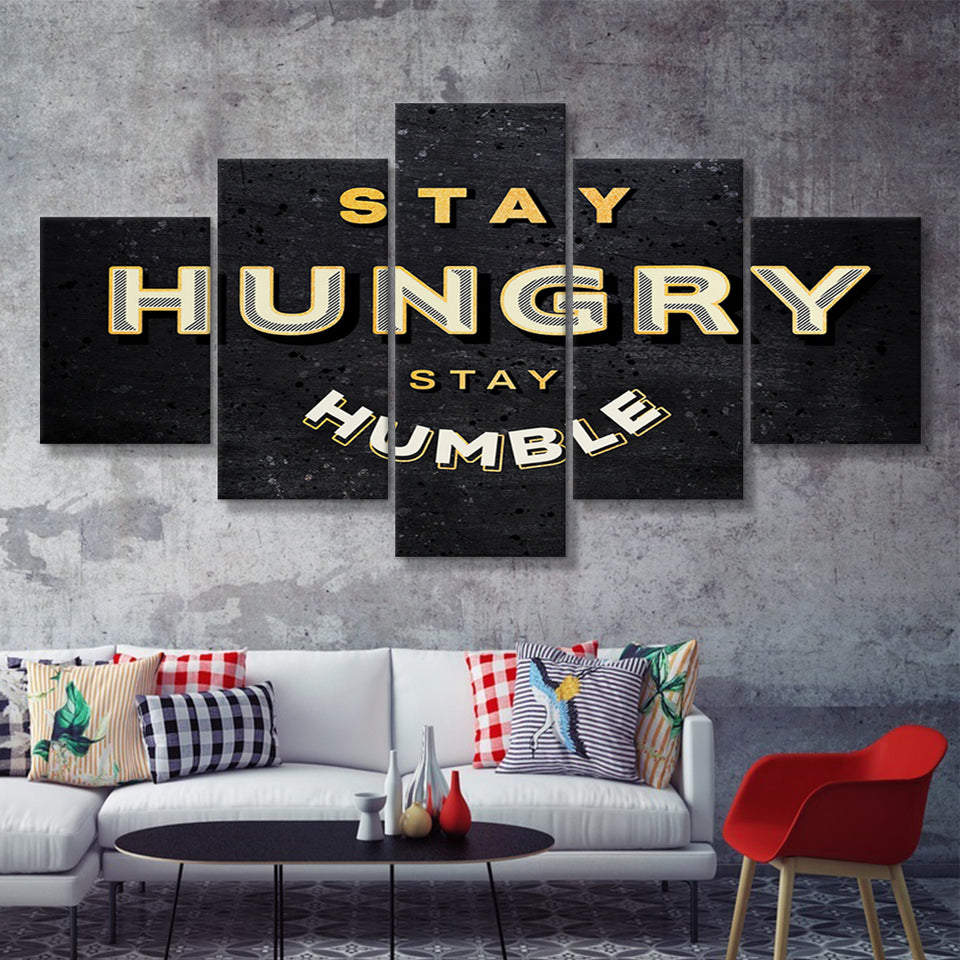 Stay Hungry Stay Humble Quote Inspirational Motivation Art 5 Pieces Canvas Prints Wall Art - Painting Canvas,Multi Panel,5 Panels