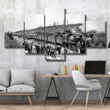 Steam Train Black And White Print, Vintage Locomotive Train 5 Panels, Canvas Prints Wall Art Decor, Large Canvas Art