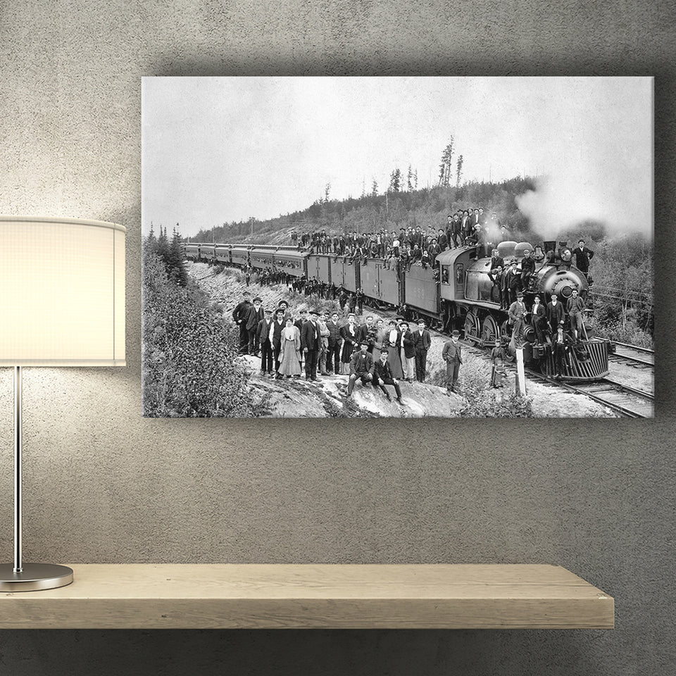 Steam Train Black And White Print, Vintage Locomotive Train Canvas Prints Wall Art Home Decor