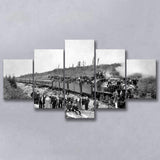 Steam Train Black And White Print, Vintage Locomotive Train 5 Panels, Canvas Prints Wall Art Decor, Large Canvas Art