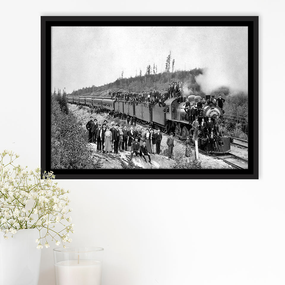 Steam Train Black And White Print, Vintage Locomotive Train Framed Canvas Prints Wall Art Home Decor,Floating Frame