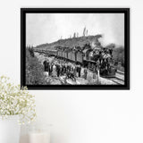Steam Train Black And White Print, Vintage Locomotive Train Framed Canvas Prints Wall Art Home Decor,Floating Frame