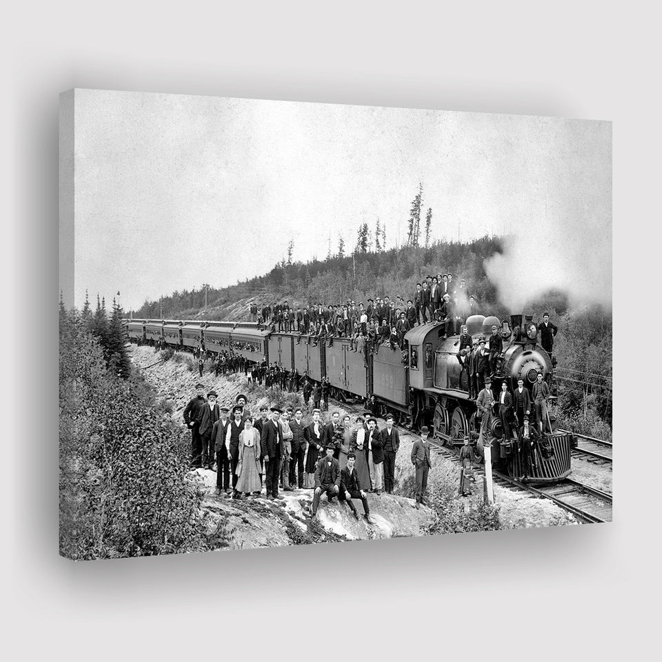 Steam Train Black And White Print, Vintage Locomotive Train Canvas Prints Wall Art Home Decor