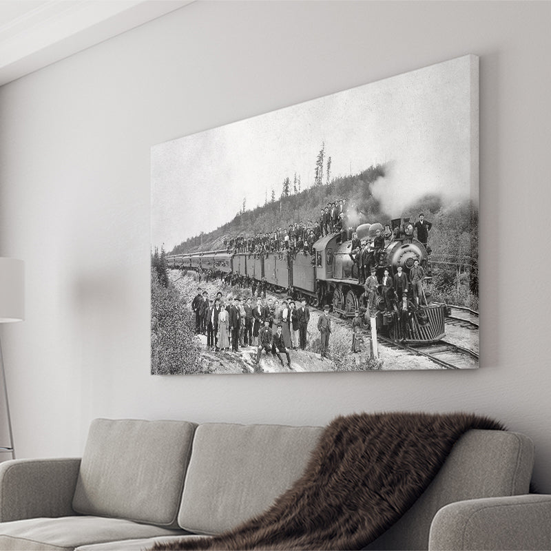Steam Train Black And White Print, Vintage Locomotive Train Canvas Prints Wall Art Home Decor