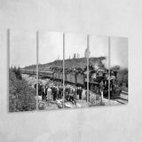 Steam Train Black And White Print, Vintage Locomotive Train Larger Canvas Art, 5 Piece Canvas Prints Wall Art Decor