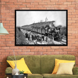 Steam Train Black And White Print, Vintage Locomotive Train Framed Art Prints, Wall Art,Home Decor,Framed Picture