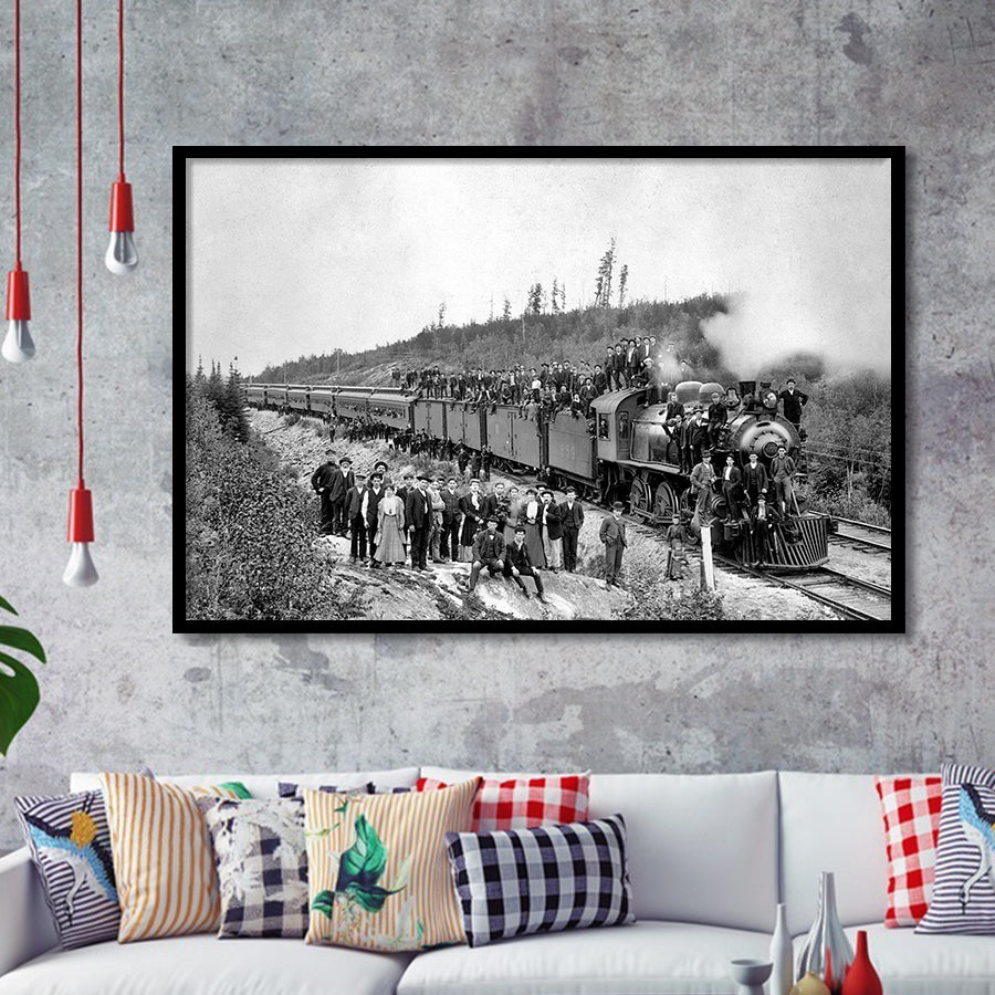 Steam Train Black And White Print, Vintage Locomotive Train Framed Art Prints, Wall Art,Home Decor,Framed Picture