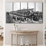 Steam Train Black And White Print, Vintage Locomotive Train Larger Canvas Art, 5 Piece Canvas Prints Wall Art Decor