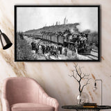 Steam Train Black And White Print, Vintage Locomotive Train Framed Canvas Prints Wall Art Home Decor,Floating Frame
