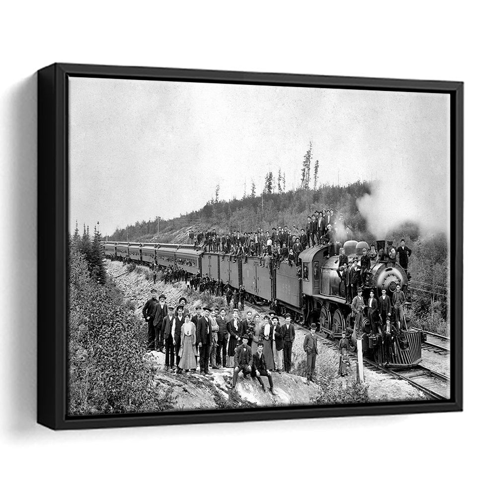 Steam Train Black And White Print, Vintage Locomotive Train Framed Canvas Prints Wall Art Home Decor,Floating Frame