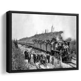 Steam Train Black And White Print, Vintage Locomotive Train Framed Canvas Prints Wall Art Home Decor,Floating Frame