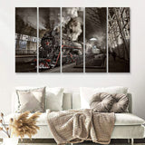 Steam Train At The Station 5 Pieces Canvas Prints Wall Art - Painting Canvas, Multi Panels, Wall Decor