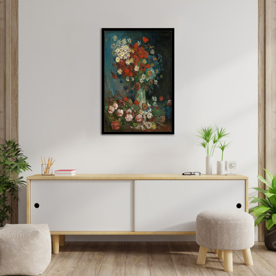 Still Life With Field Flowers And Roses By Vincent Van Gogh-Art Print,Frame Art,Plexiglass Cover