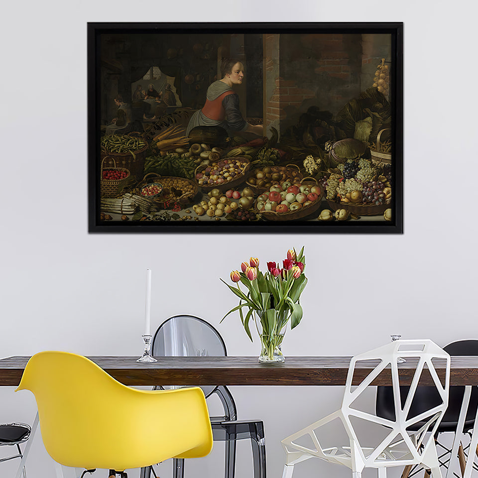 Still Life With Fruits And Vegetables With Christ Framed Canvas Wall Art - Framed Prints, Canvas Prints, Prints for Sale, Canvas Painting