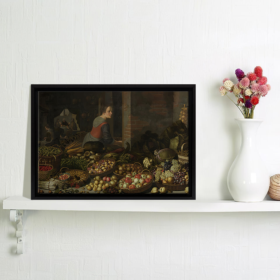 Still Life With Fruits And Vegetables With Christ Framed Canvas Wall Art - Framed Prints, Canvas Prints, Prints for Sale, Canvas Painting