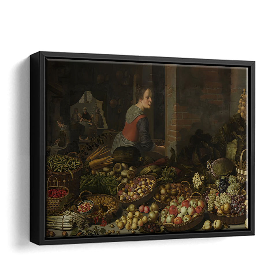 Still Life With Fruits And Vegetables With Christ Framed Canvas Wall Art - Framed Prints, Canvas Prints, Prints for Sale, Canvas Painting