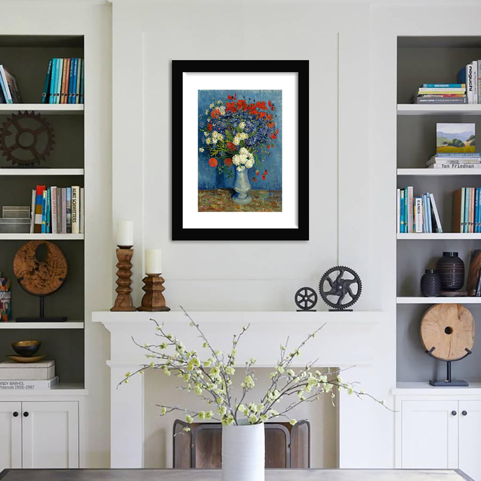 Still life vase with cornflowers and poppies_Vincent Van Gogh-Art Print,Frame Art,Plexiglass Cover