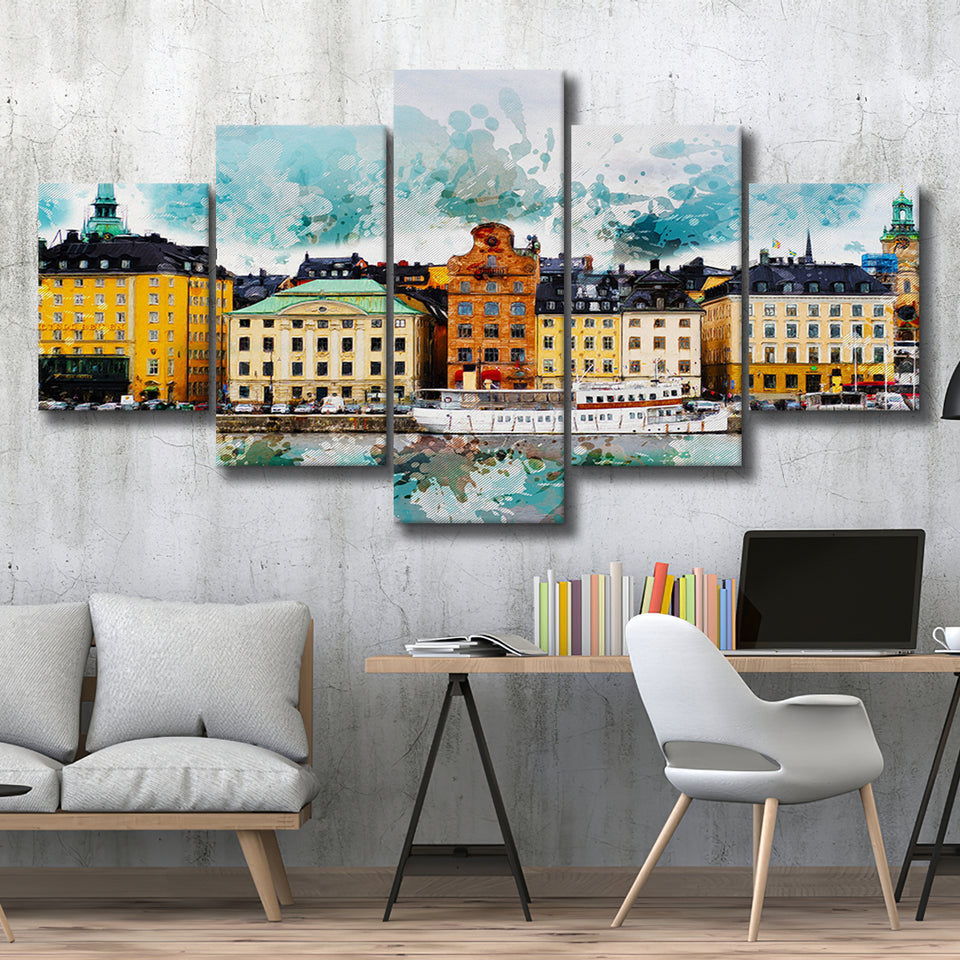 Stockholm, Abstract Stockholm Painting, Stockholm Wall Art, Multi Panels, 5 Pieces, Canvas Prints Wall Art Home Decor