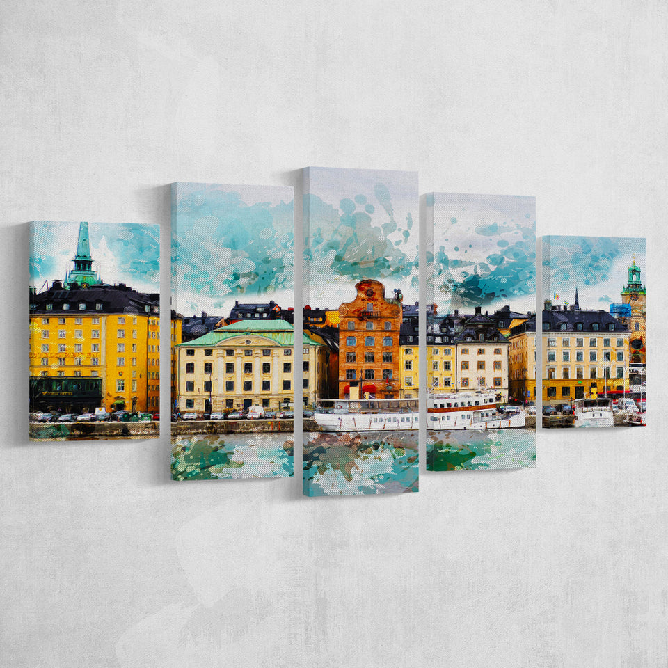 Stockholm, Abstract Stockholm Painting, Stockholm Wall Art, Multi Panels, 5 Pieces, Canvas Prints Wall Art Home Decor