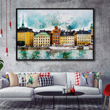 Stockholm, Abstract Stockholm Painting, Stockholm Wall Art, Framed Canvas Prints Wall Art Home Decor,Floating Frame, Ready to Hang