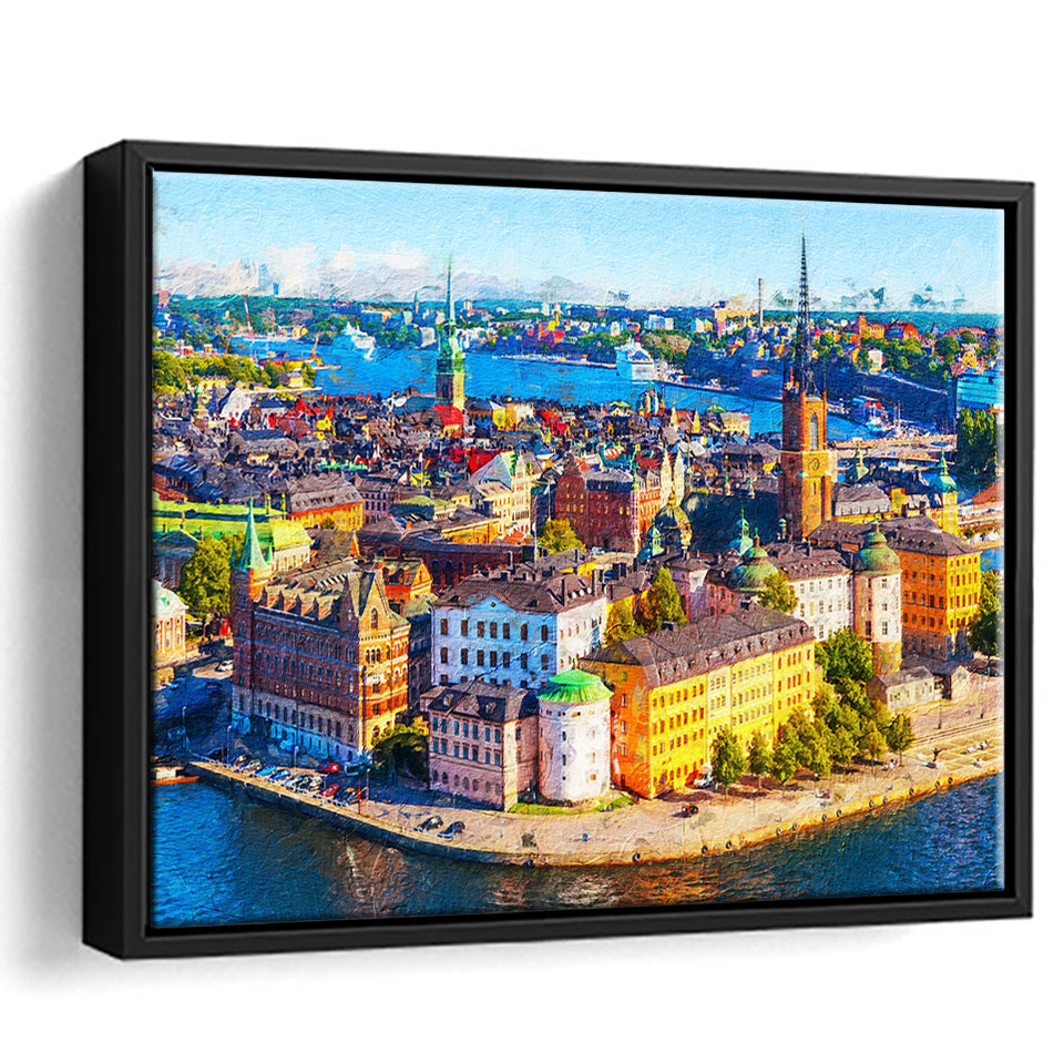 Stockholm Colorful City Framed Canvas Prints Wall Art Decor - Paiting Canvas, Art Prints, Floating Frame