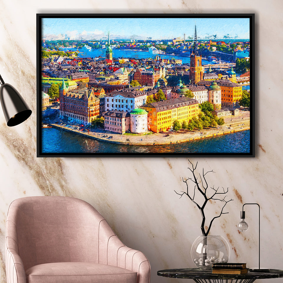Stockholm Colorful City Framed Canvas Prints Wall Art Decor - Paiting Canvas, Art Prints, Floating Frame