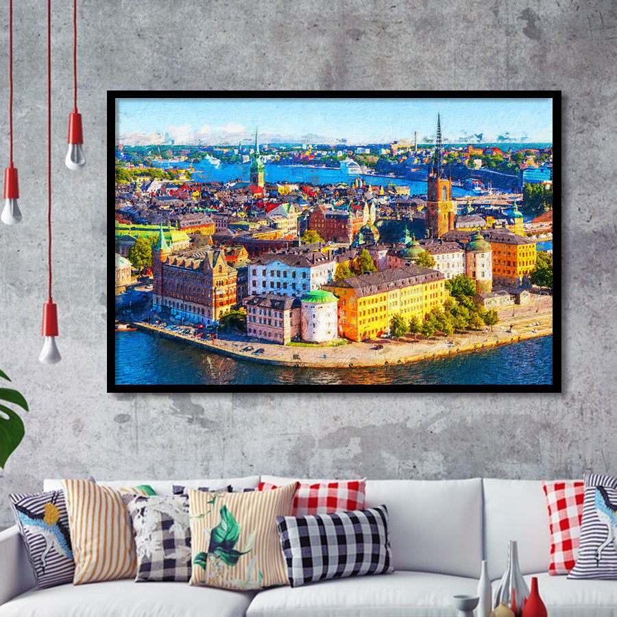 Stockholm Colorful City Framed Art Prints Wall Decor - Painting Prints, Framed Picture, Home Decor
