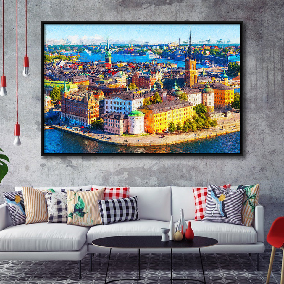 Stockholm Colorful City Framed Canvas Prints Wall Art Decor - Paiting Canvas, Art Prints, Floating Frame