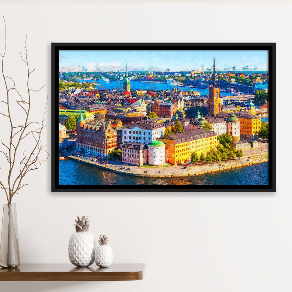 Stockholm Colorful City Framed Canvas Prints Wall Art Decor - Paiting Canvas, Art Prints, Floating Frame