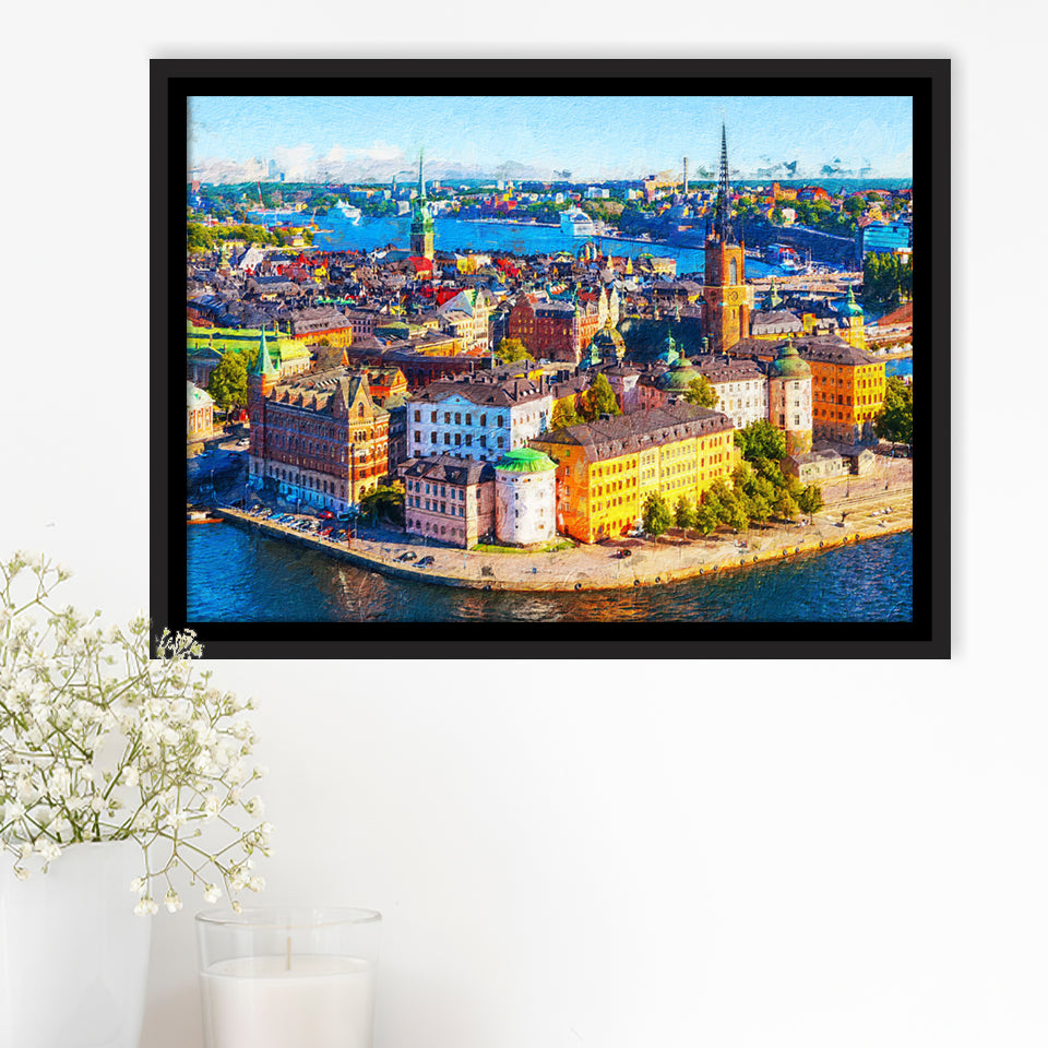 Stockholm Colorful City Framed Canvas Prints Wall Art Decor - Paiting Canvas, Art Prints, Floating Frame