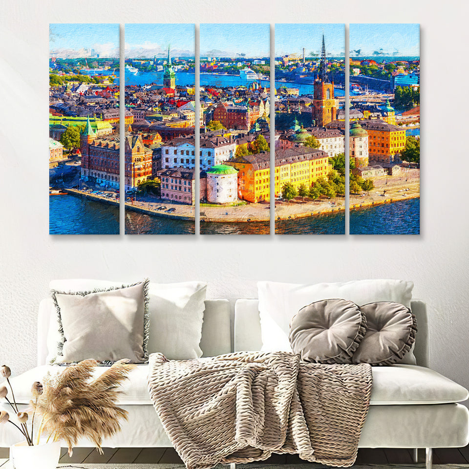 Stockholm Colorful City 5 Piece B Canvas Prints Wall Art Decor - Painting Canvas, Multi Panels
