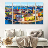 Stockholm Colorful City 5 Piece B Canvas Prints Wall Art Decor - Painting Canvas, Multi Panels