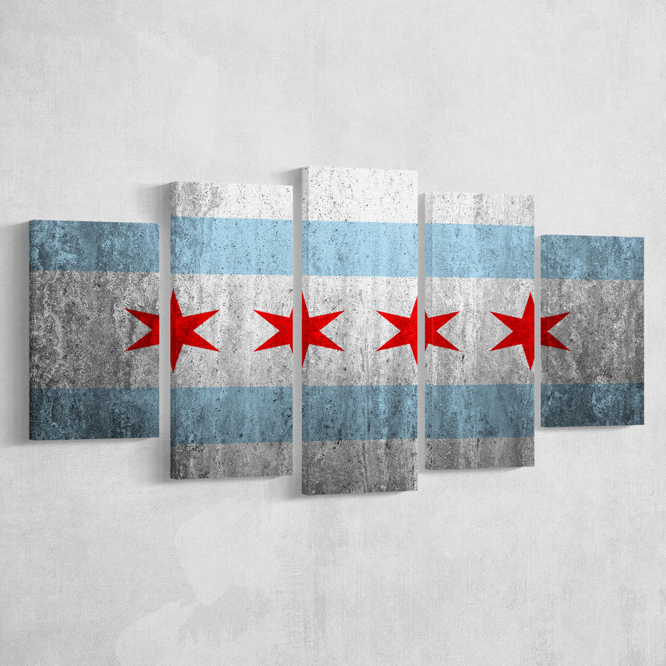 Stone Flags Of Chicago Art Work, 5 Panel Canvas Prints Wall Art,Mixed Canvas, Large Canvas