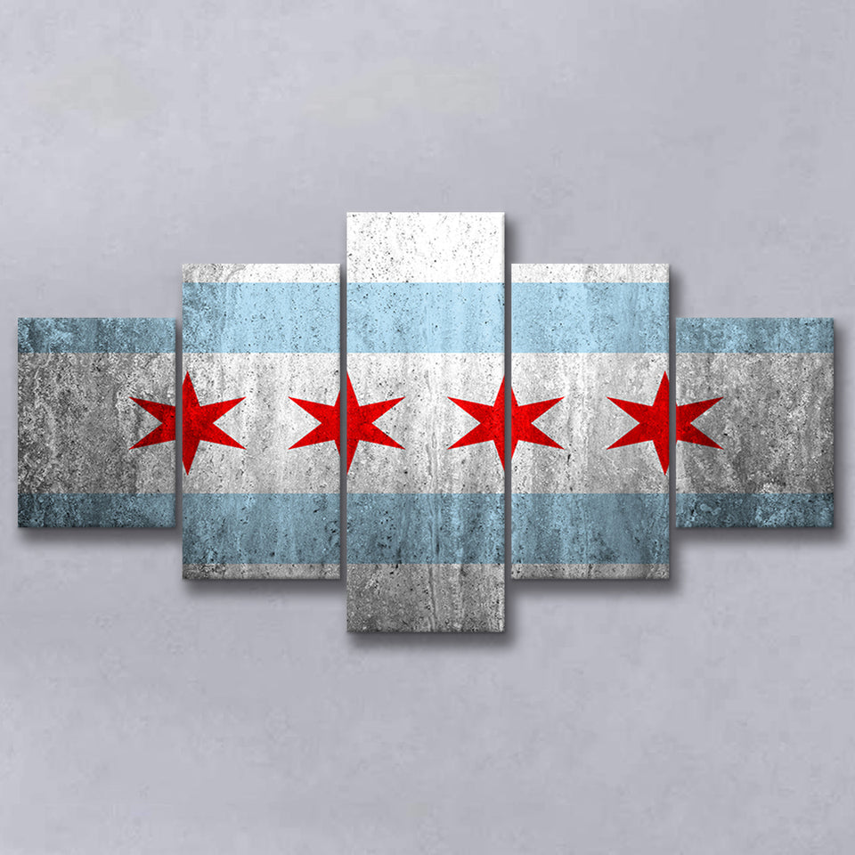 Stone Flags Of Chicago Art Work, 5 Panel Canvas Prints Wall Art,Mixed Canvas, Large Canvas