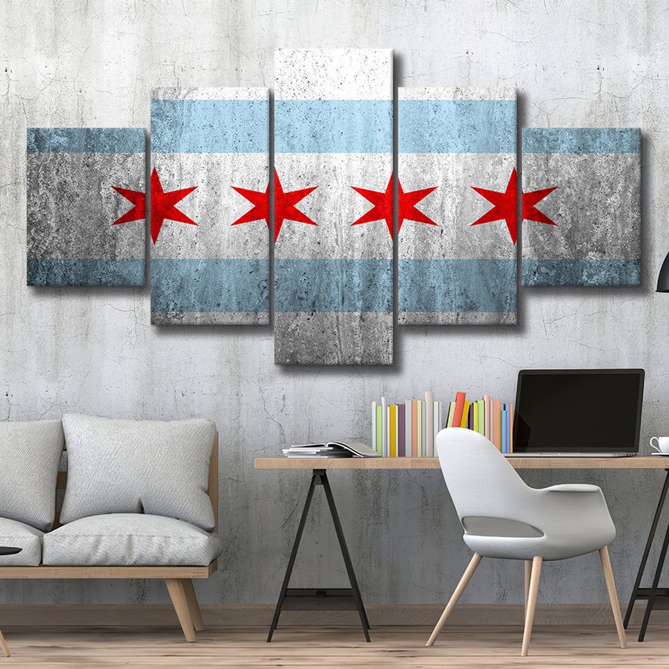 Stone Flags Of Chicago Art Work, 5 Panel Canvas Prints Wall Art,Mixed Canvas, Large Canvas