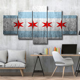Stone Flags Of Chicago Art Work, 5 Panel Canvas Prints Wall Art,Mixed Canvas, Large Canvas