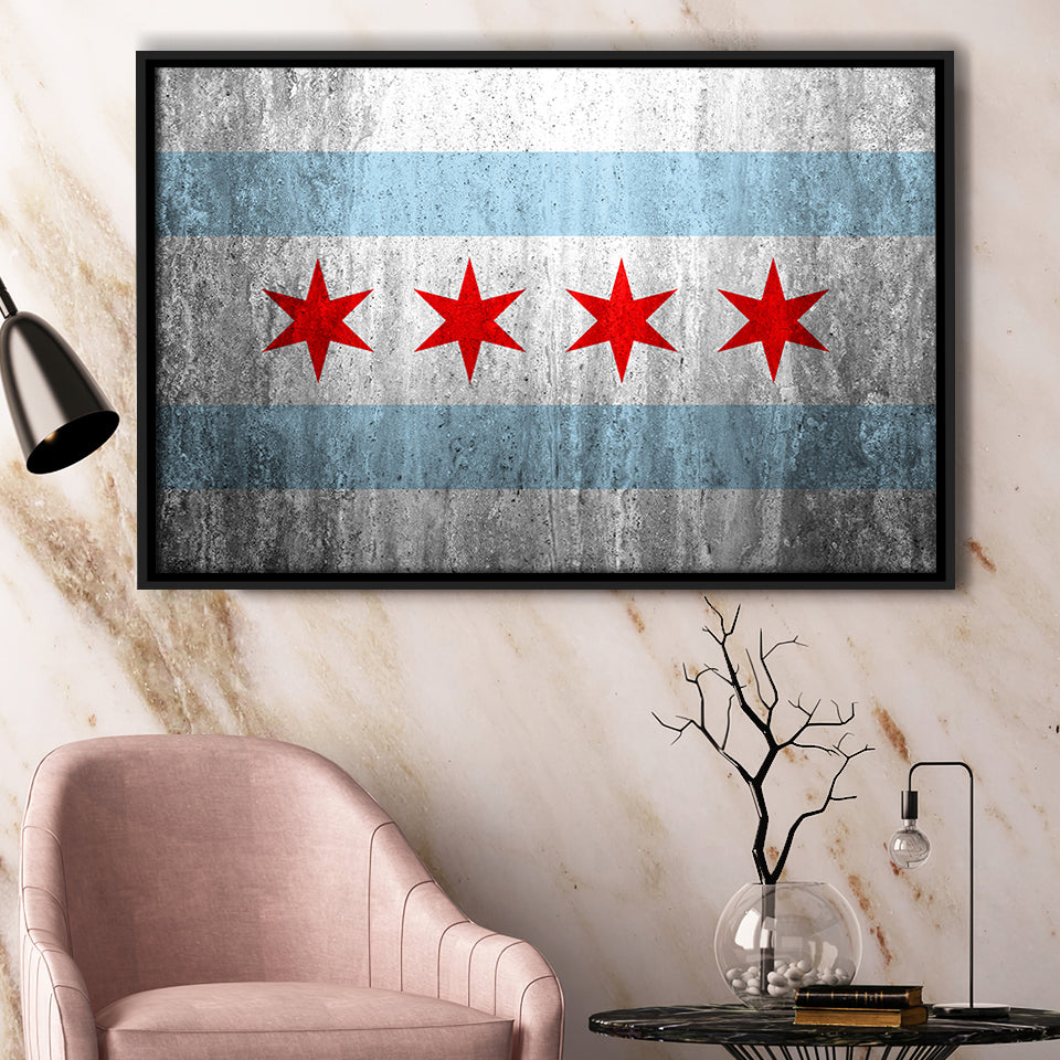 Stone Flags Of Chicago Art Work Framed Canvas Prints Wall Art, Floating Frame, Large Canvas Home Decor