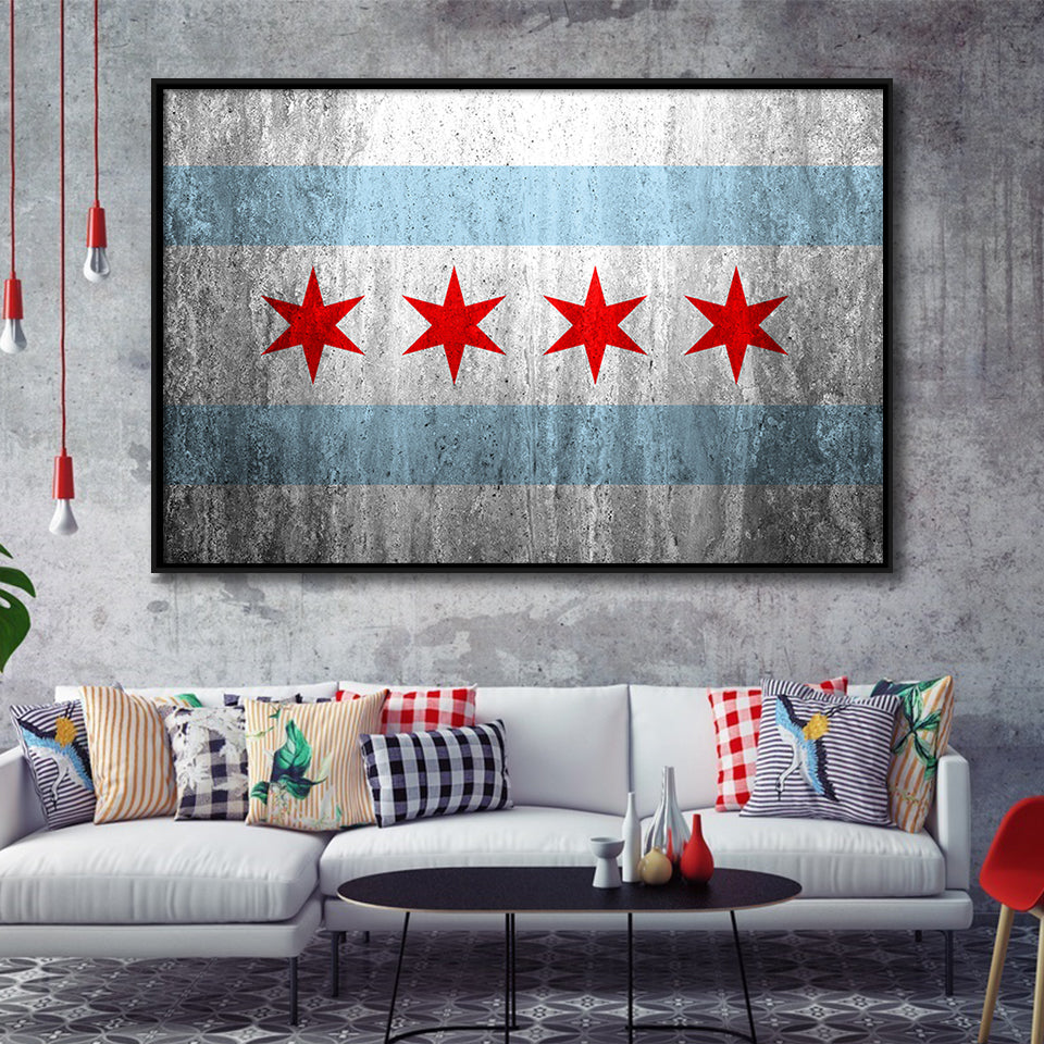 Stone Flags Of Chicago Art Work Framed Canvas Prints Wall Art, Floating Frame, Large Canvas Home Decor