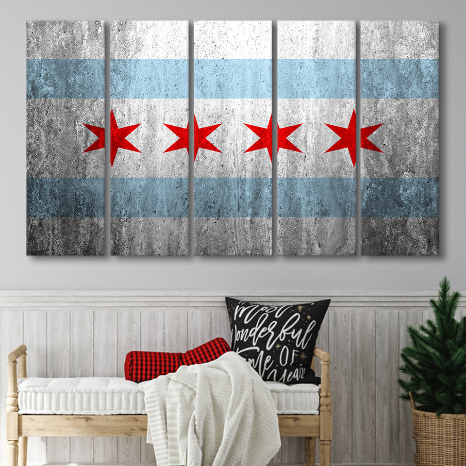 Stone Flags Of Chicago Art Work, 5 Panel B Canvas Prints Wall Art, Extra Large Canvas Decor