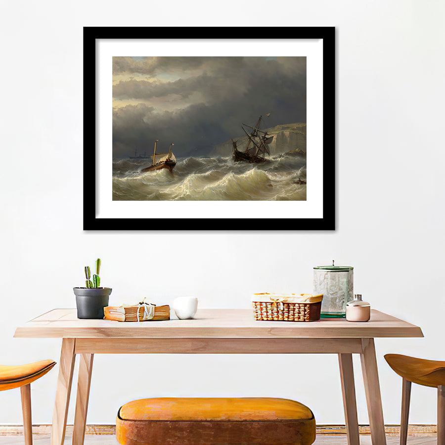 Storm In The Strait Of Dover By Louis Meijer 1819 66 Dutch Painting Oil On Panel Wall Art Print - Framed Art, Framed Prints, Painting Print