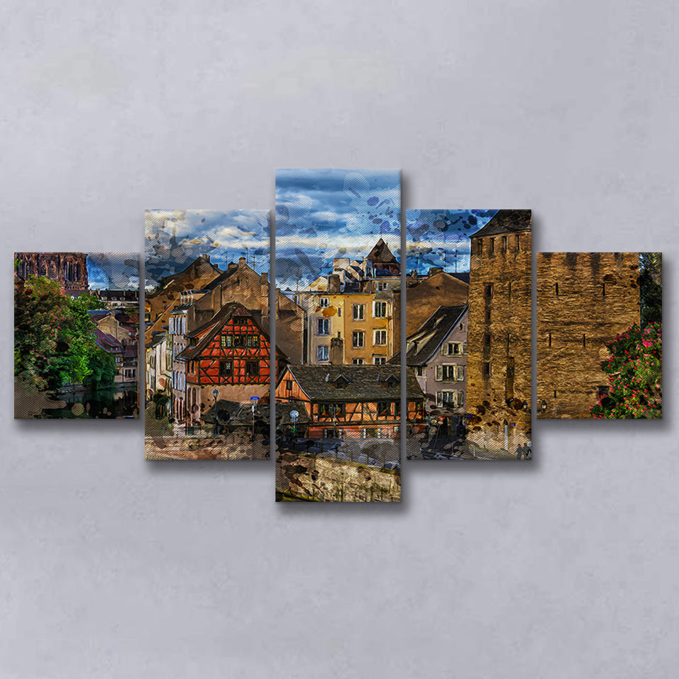 Strasbourg 5 Pieces Canvas Prints Wall Art Decor - Painting Canvas, Mixed Canvas, Multi Panels