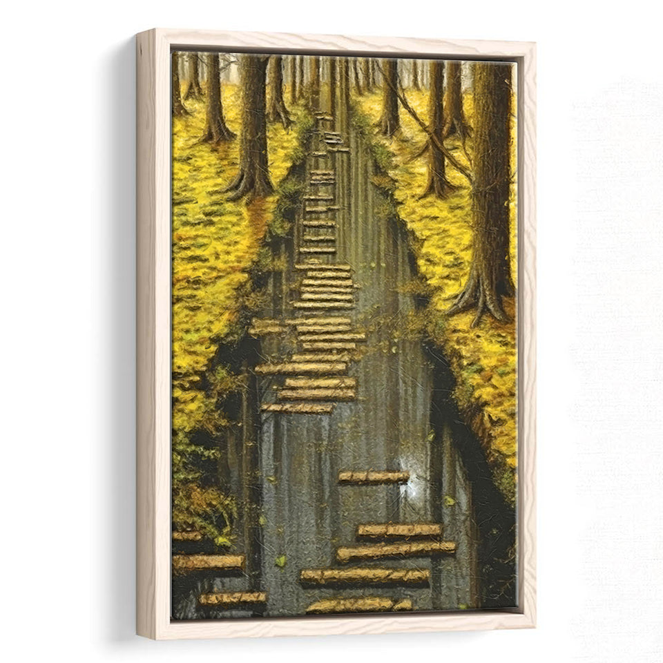 Stream In The Forest Framed Canvas Prints Wall Art, Floating Frame, Large Canvas Home Decor