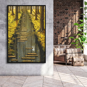 Stream In The Forest Framed Canvas Prints Wall Art, Floating Frame, Large Canvas Home Decor