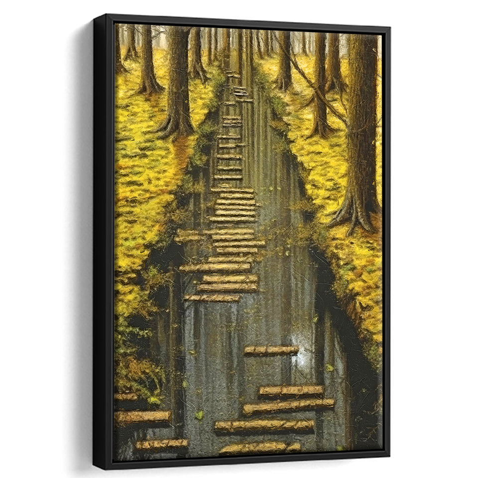 Stream In The Forest Framed Canvas Prints Wall Art, Floating Frame, Large Canvas Home Decor