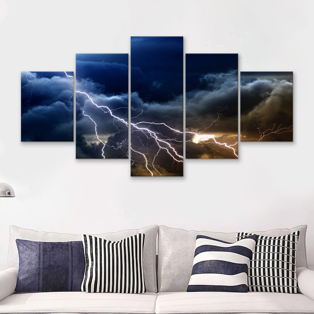 Strike Of A Lightning  5 Pieces Canvas Prints Wall Art - Painting Canvas, Multi Panels, 5 Panel, Wall Decor